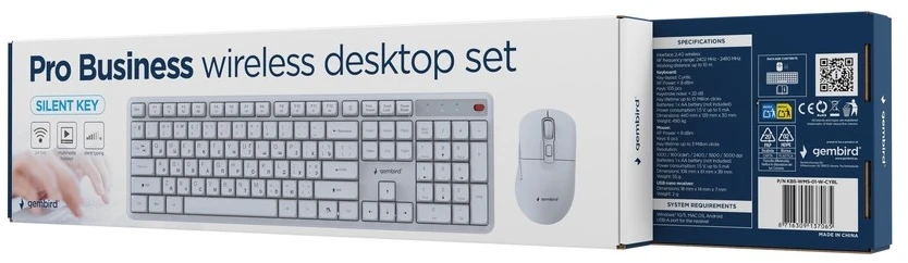 Klaviatūra Gembird KBS-WMS-01-W-CYRL Silent key Pro Business wireless desktop set, baltas, RU išdėstymas