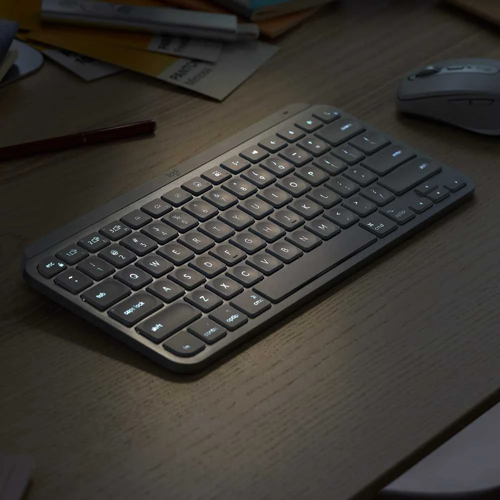 Minimalistinė Belaidė Klaviatūra su apašvietimu Logitech MX Keys Mini, Rožinės spalvos, US tarptautinis (Qwerty) išdėstymas
