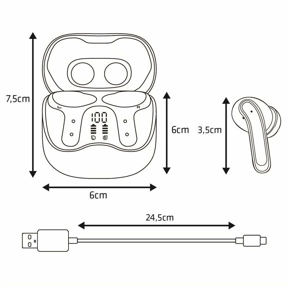 Audiocore belaidės ausinės, hybrid ANC, ENC, 6 microphones, įkrovimo dėklas, Tuya, AC591 PRO