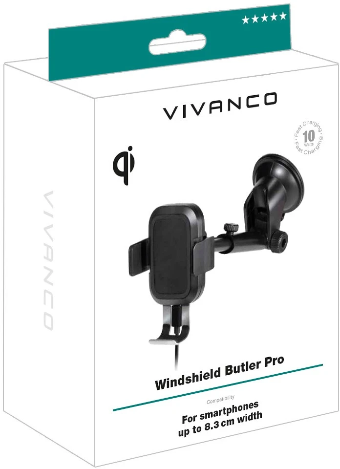 Belaidis automobilinis įkroviklis-laikiklis - Vivanco Butler Pro Qi 10 W