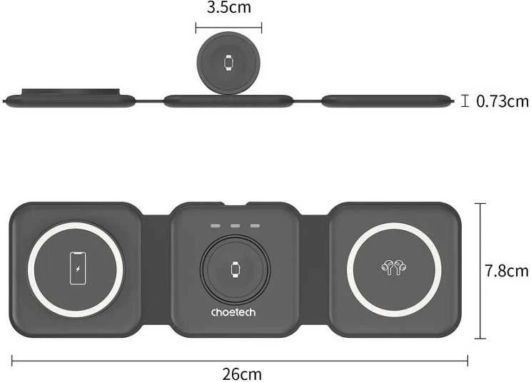 Choetech T588-F 3in1 magnetinis belaidis įkroviklis 15W (juodas)