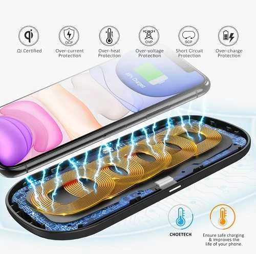Belaidis įkroviklis CHOETECH, 18W, 2in1, juodas