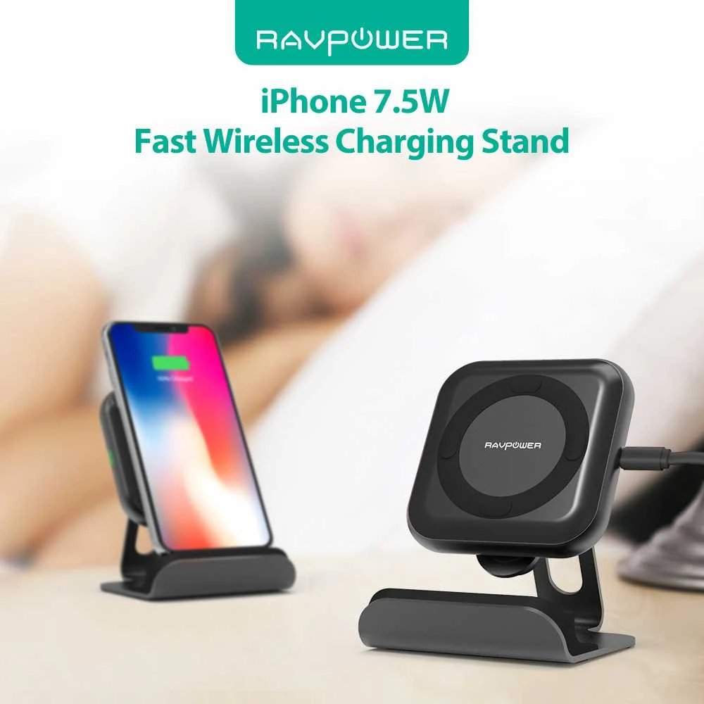 RAVPower RP-PC070 10W belaidis įkroviklis su laikikliu (EU) Juodas neprisijungęs