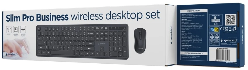 Gembird komplektas belaidis klaviatūra + pelė, Slim Pro Business na biurko, juoda, układ US