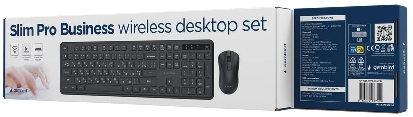 Gembird KBS-WPS-01-W Slim Pro Business wireless desktop set, juodas, RU išdėstymas