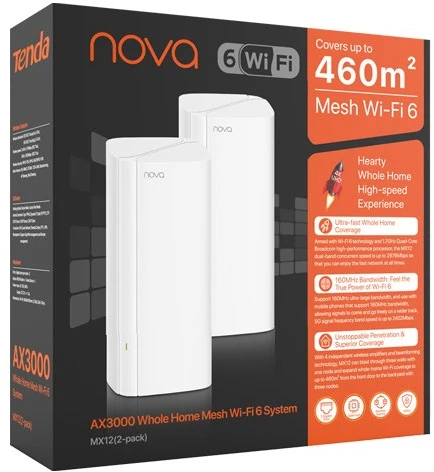 Tenda MX12 Dual-band (2.4 GHz / 5 GHz) Wi-Fi 6 (802.11ax) Baltas 3 Internal