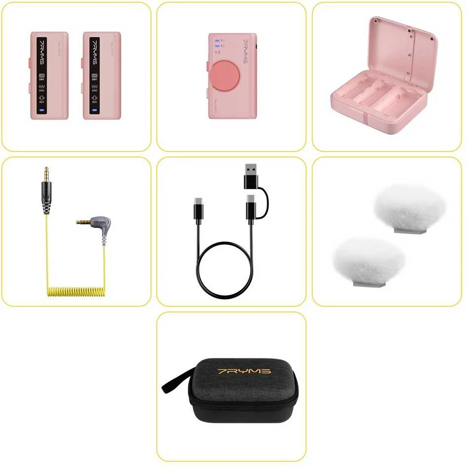 Belaidis Mikrofonas - 7Ryms iRay DW10 Dviejų Kanalų Imtuvas ir Siųstuvai 3.5mm USB-C Rožinė