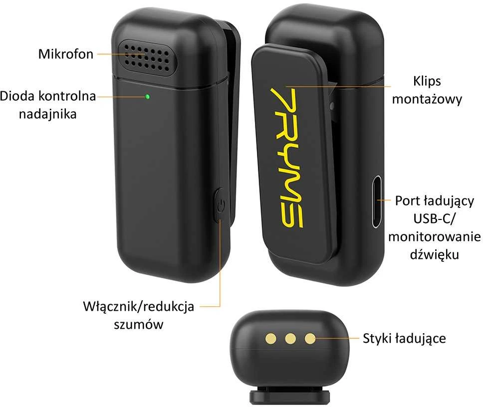 Belaidis Mikrofonas - 7Ryms Rimo S1 USB-C, 2 Siųstuvai, 50m Diapazonas