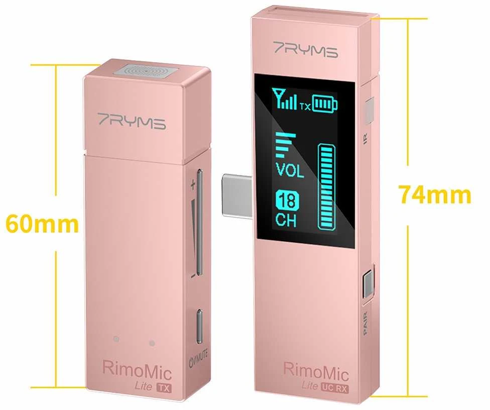 Belaidis Mikrofonas - 7Ryms RimoMic Lite USB-C Omnidirectional 30m Range Rožinė