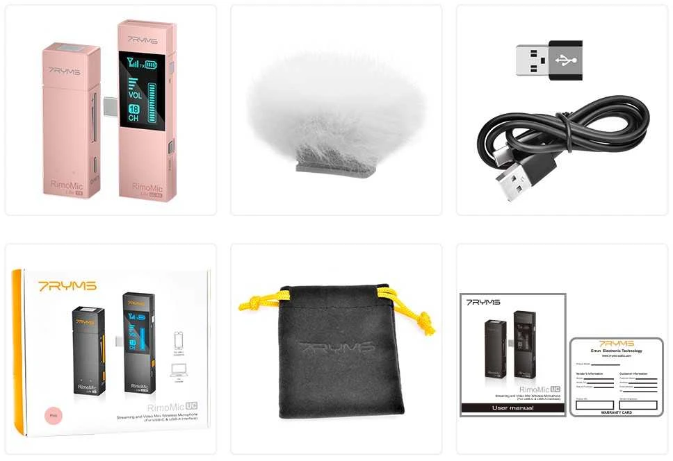 Belaidis Mikrofonas - 7Ryms RimoMic Lite USB-C Omnidirectional 30m Range Rožinė