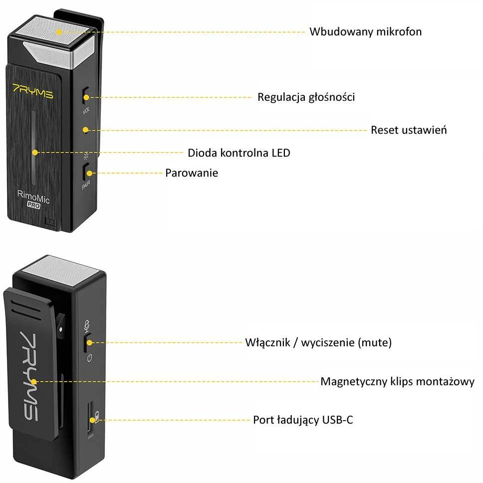 Belaidis Mikrofonas - 7Ryms RimoMic PRO 2.4GHz, 50m Nuotolis, 6h Baterija