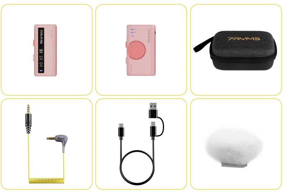 Belaidis Mikrofonas - iRay DW10 2.4 GHz, 100m atstumas, USB-C, 3.5mm, Omni-Directional, Rožinis