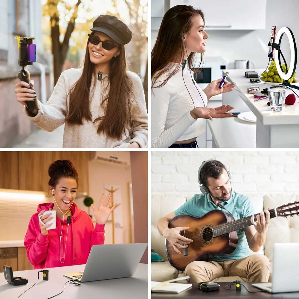 Belaidis Mikrofonas - iRay DW10 2.4 GHz, 100m atstumas, USB-C, 3.5mm, Omni-Directional, Rožinis