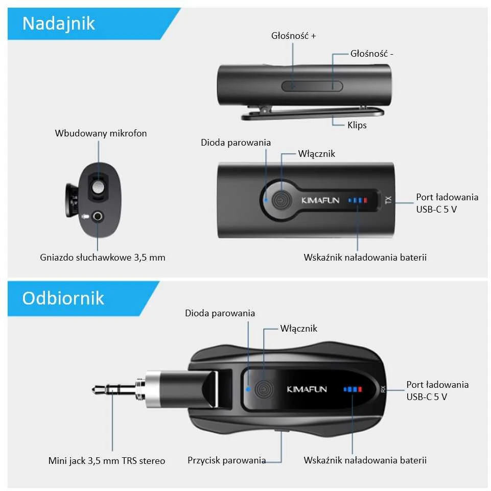 Belaidis Mikrofonas - KIMAFUN KM-G70-1 Dual Transmitters USB-C Įkraunamas