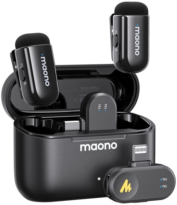 maono Wave T1 Mini (USB-C & Lightning + Charge Case) Juodas (Juodi) Belaidžiai Mikrofonai