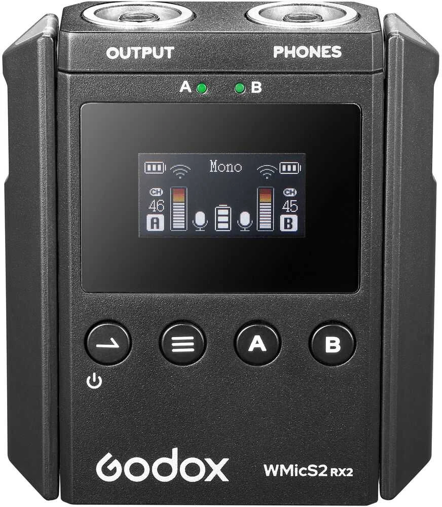 Belaidis mikrofono sistema - Godox WMicS2 Kit 1 UHF dvigubo kanalo imtuvas juodas