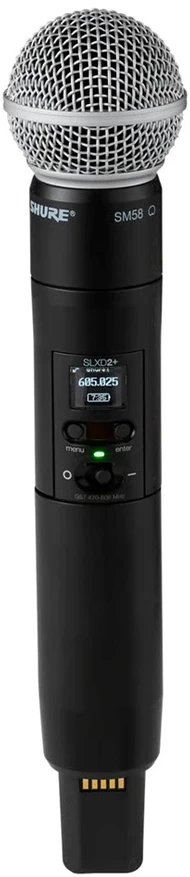 „Shure SLXD24D+E/58-G65“ – dviguba skaitmeninė belaidė sistema su dviem siųstuvais / nešiojamais mikrofonais (470–606 MHz)
