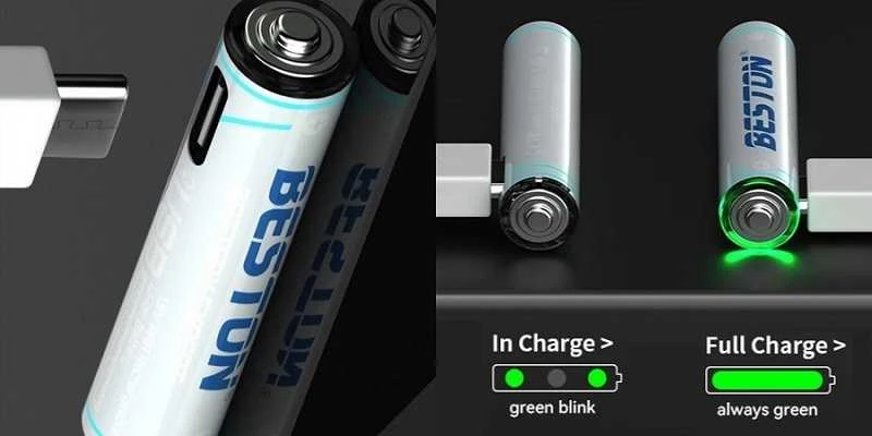 Beston AAA įkraunamos baterijos su USB-C krovimo indikacija