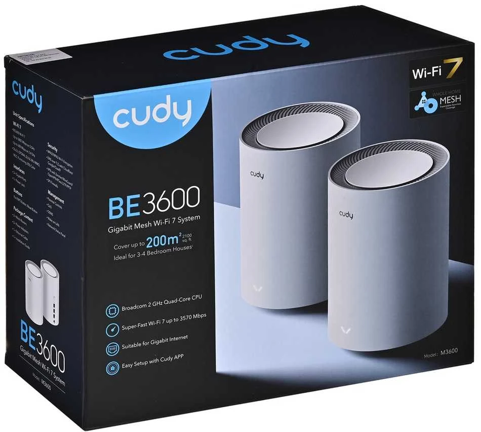 Cudy M3600 dviejų dažnių (2,4 GHz / 5 GHz) „Wi-Fi 7“ (802.11be) „Baltas 3“ vidinis