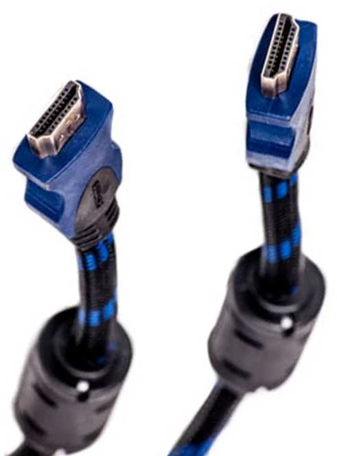 HDMI laidas su mėlynais antgaliais ir filtrais