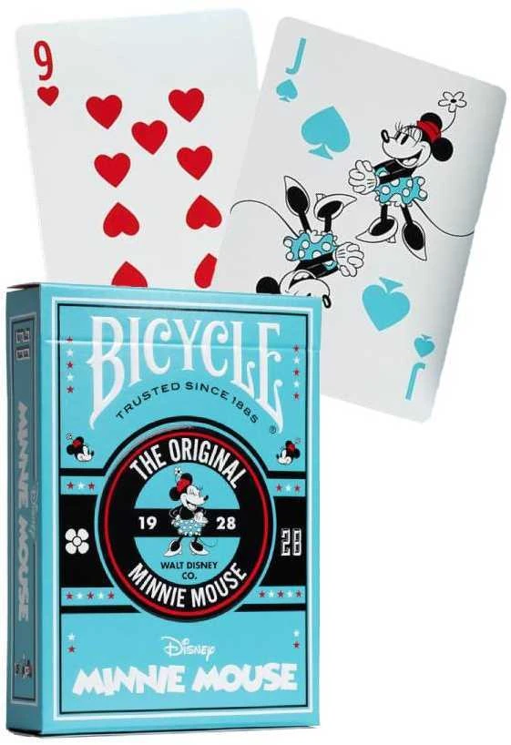 Bicycle Kortų Žaidimas - Disney Klasikinės Minnie Pelės 52 Kortos ir 2 Džokeriai, Plastiku Padengtos, Šviesiai Mėlynos