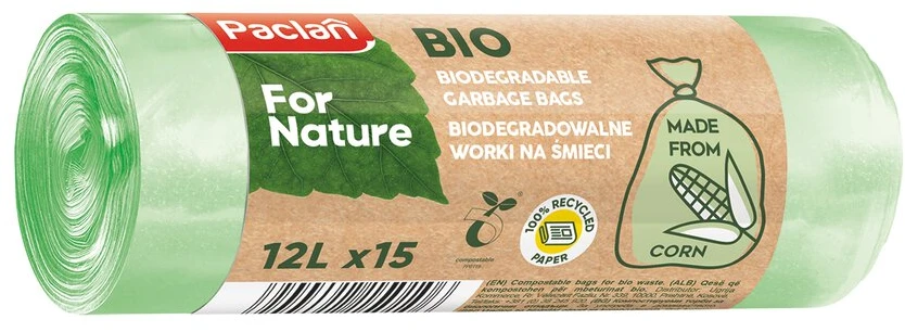 Biologiškai Skaidus Maišelis - Worki Z Kukurydzy Bio Paclan 12L, 15 Szt, Natūrali Spalva