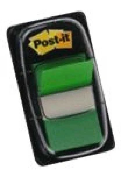Plastikiniai žymekliai Post-it, 25x43mm, 50vnt., žalios spalvos