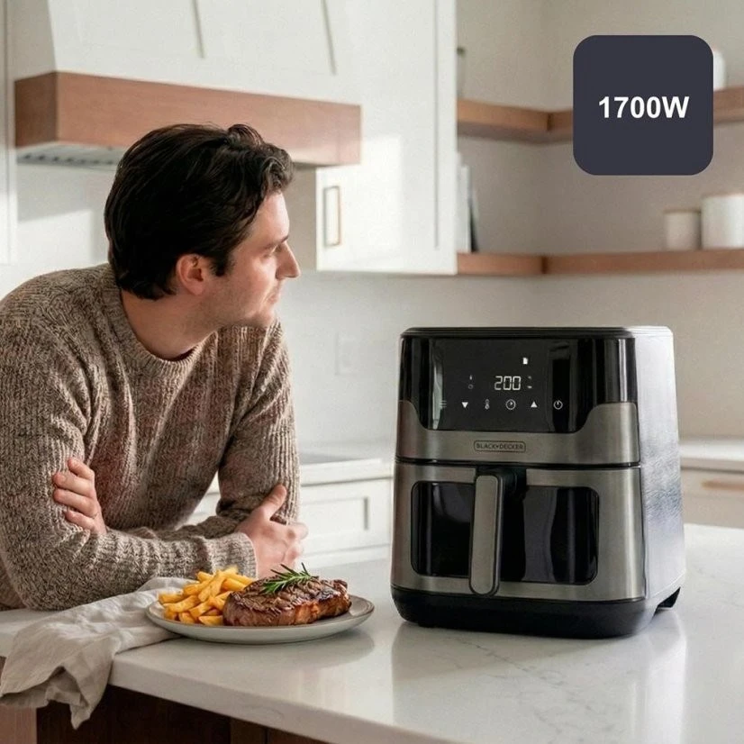 Gruzdintuvė Black & Decker juodas+decker Juodas & Decker BXAF8001E 1700 W 8 L oil-free deep fryer, juodas