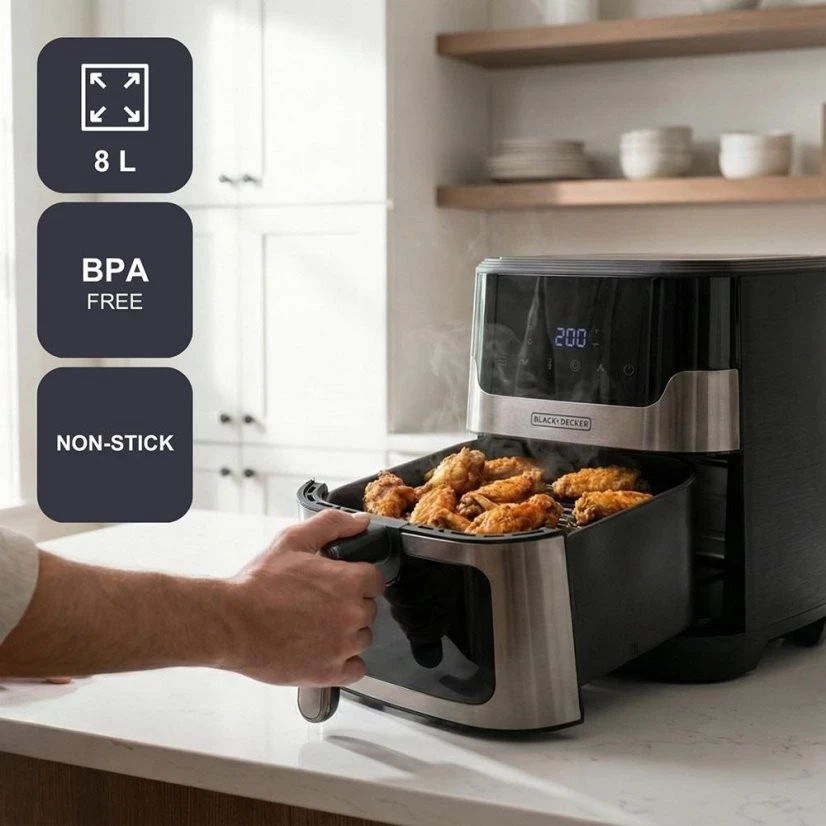 Gruzdintuvė Black & Decker juodas+decker Juodas & Decker BXAF8001E 1700 W 8 L oil-free deep fryer, juodas