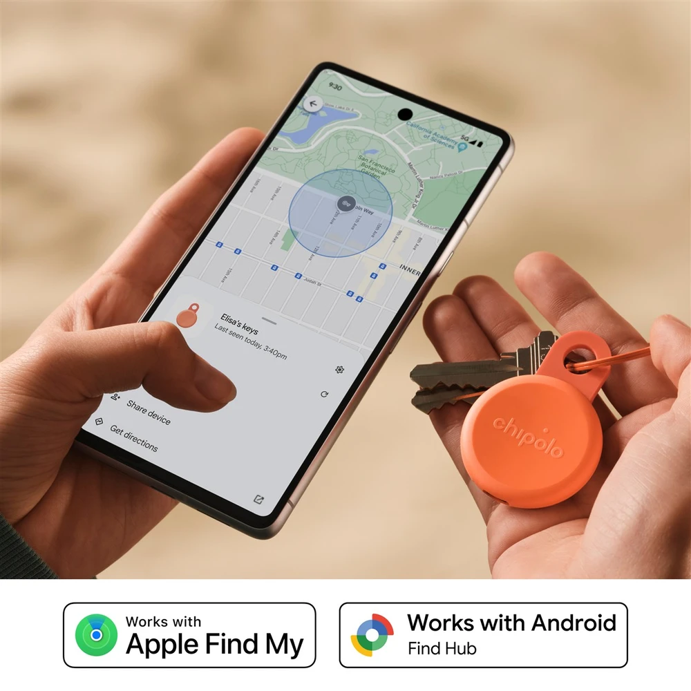 „Chipolo LOOP“ – įkraunamas „Bluetooth“ sekiklis su silikonine kilpa, skirtas „iOS“ ir „Android“, koralų spalvos