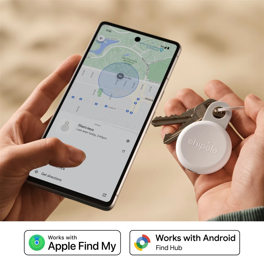 „Chipolo LOOP“ – įkraunamas „Bluetooth“ sekiklis su silikonine kilpa, skirtas „iOS“ ir „Android“, kreidos spalvos