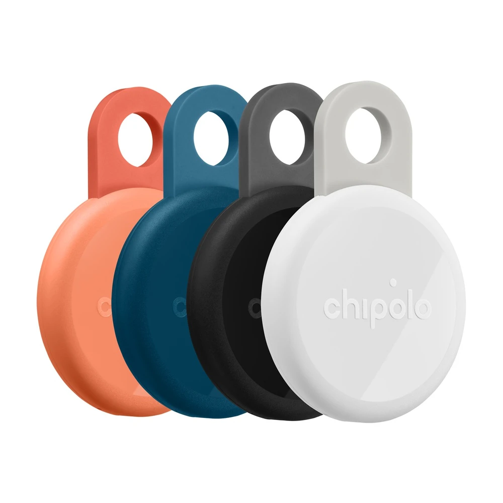 „Chipolo LOOP“ – įkraunamas „Bluetooth“ sekiklis su silikonine kilpa, skirtas „iOS“ ir „Android“, 4 spalvų_anglies_kreidos_tamsiai mėlynas_koralinis