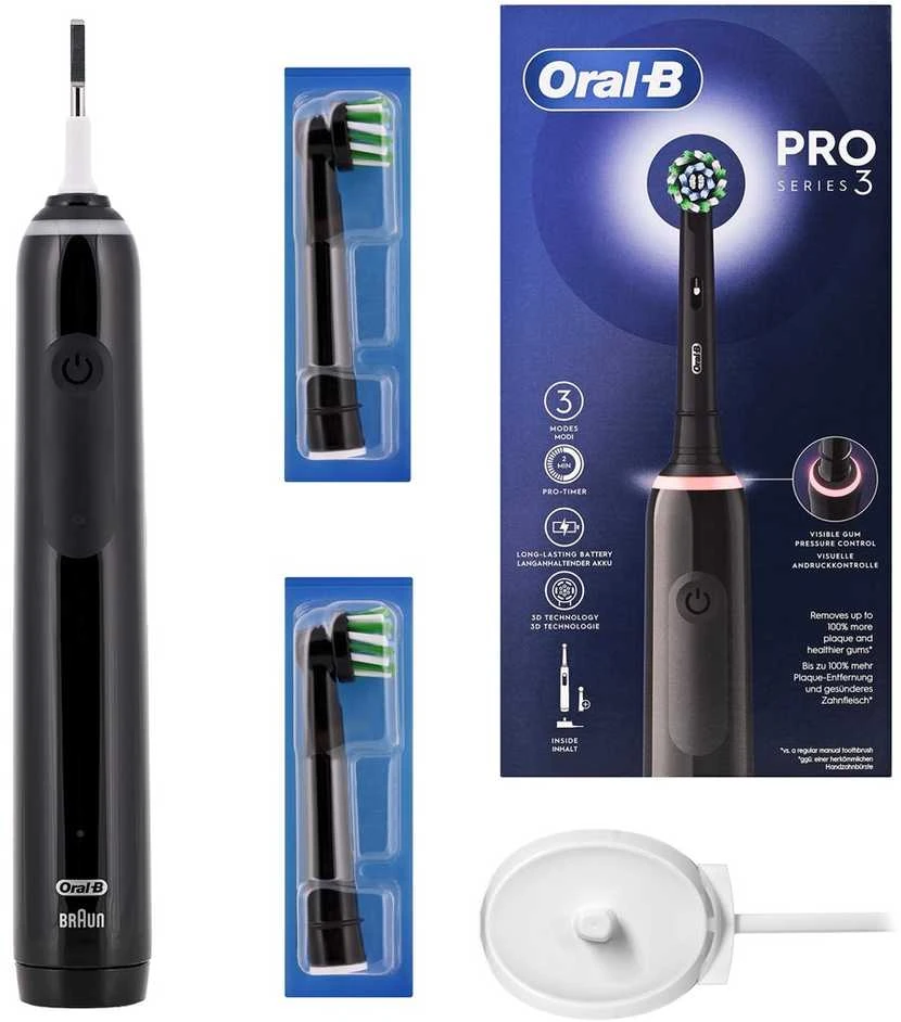 Braun Oral-B Pro 3 3000 Cross Action Elektrinis dantų šepetėlis, juodas