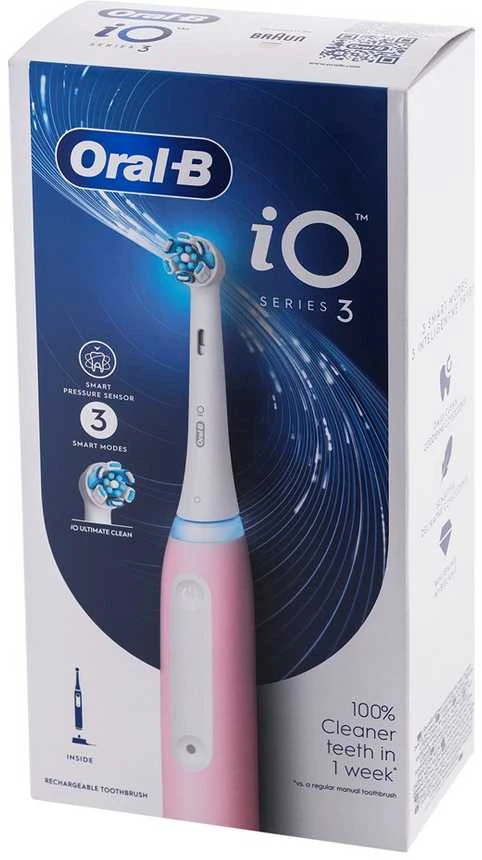 Oral-B | Elektrinis dantų šepetėlis | iO3 Series | Įkraunamas | Suaugusiems | Šepetėlių skaičius galvutės įeina 1 | Number of teeth brushing modes 3 | Blush Rožinė