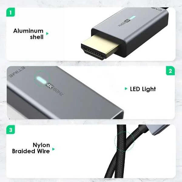Mini DisplayPort - HDMI kabelio ypatybės ir medžiagos