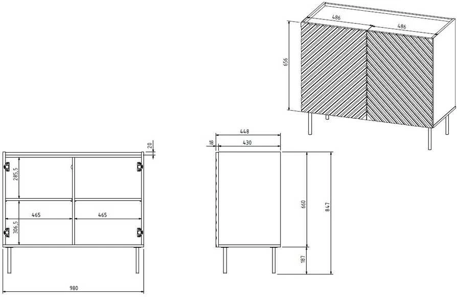 Cama Meble Baldų Komoda - Onda 98x45x85 Juoda