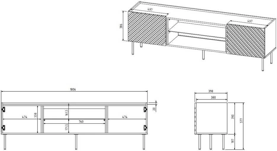 Laikiklis Cama Meble Elektrinis Židinys - Onda 180,5x40xH58,39 Žalias