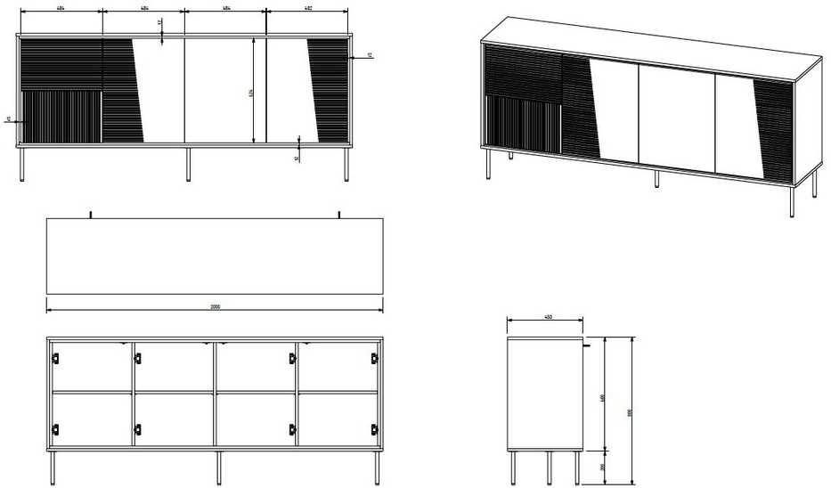 Cama Meble Kombinuota Komoda - Smeg 200x45x88 Kreminė Matinė