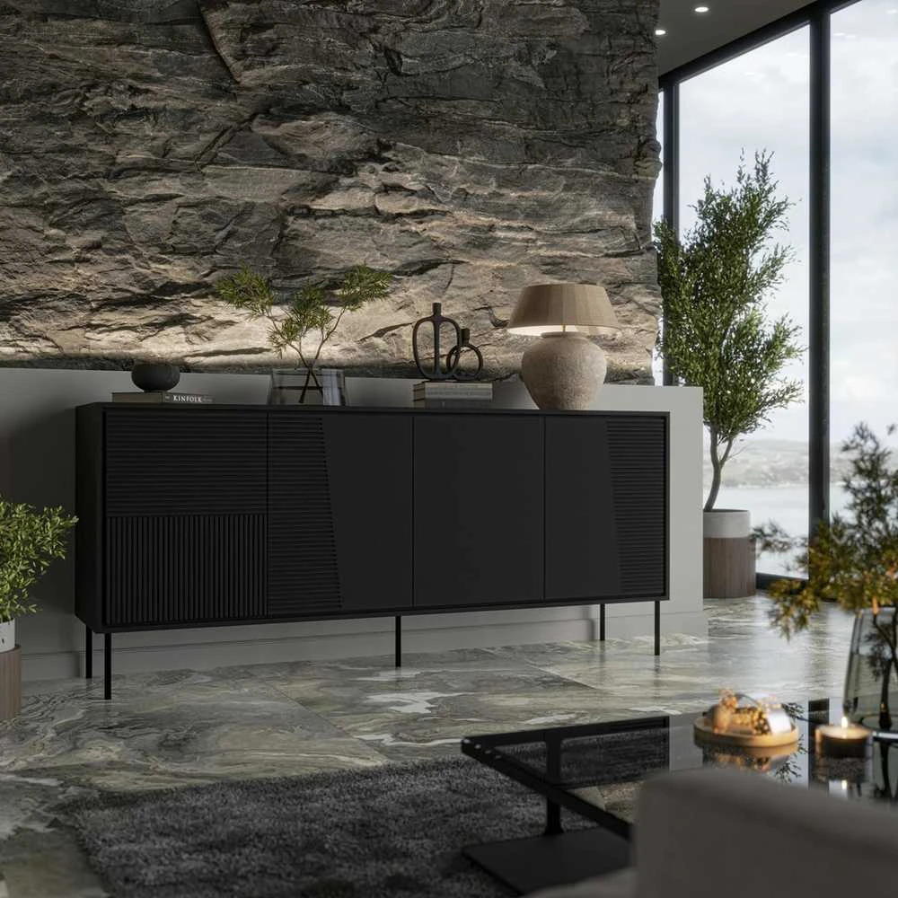 Cama Meble Komoda - 200x45x88, Matinė Juoda