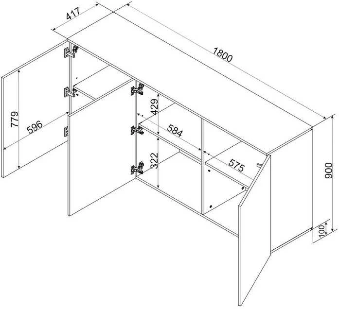 Cama Meble Komoda - Cama 3D Alma 180x41,5xH90 Kašmyras