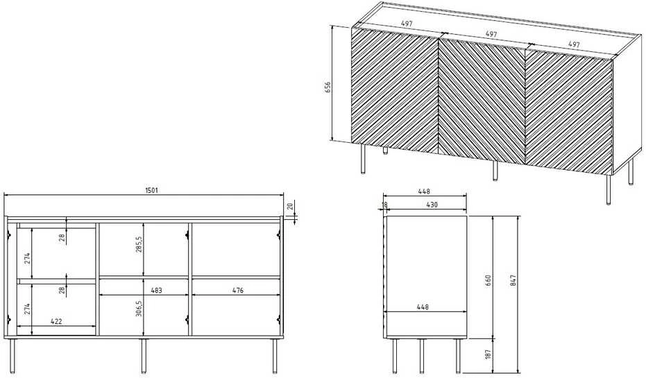 Cama Meble Komoda - Onda 150x45x85 Juoda