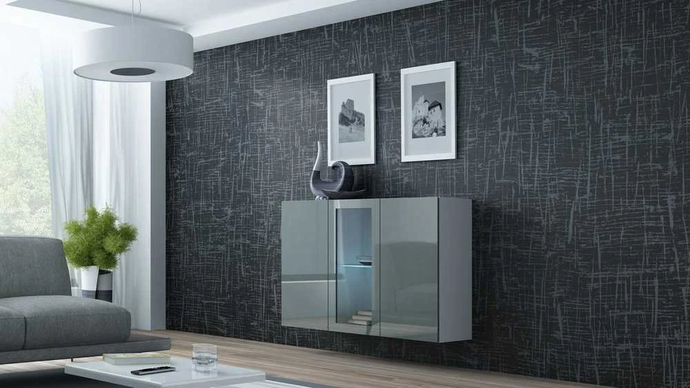 Cama Meble Komoda - VIGO 3 Durų Modernaus Stiliaus Balta/Pilka Blizgi