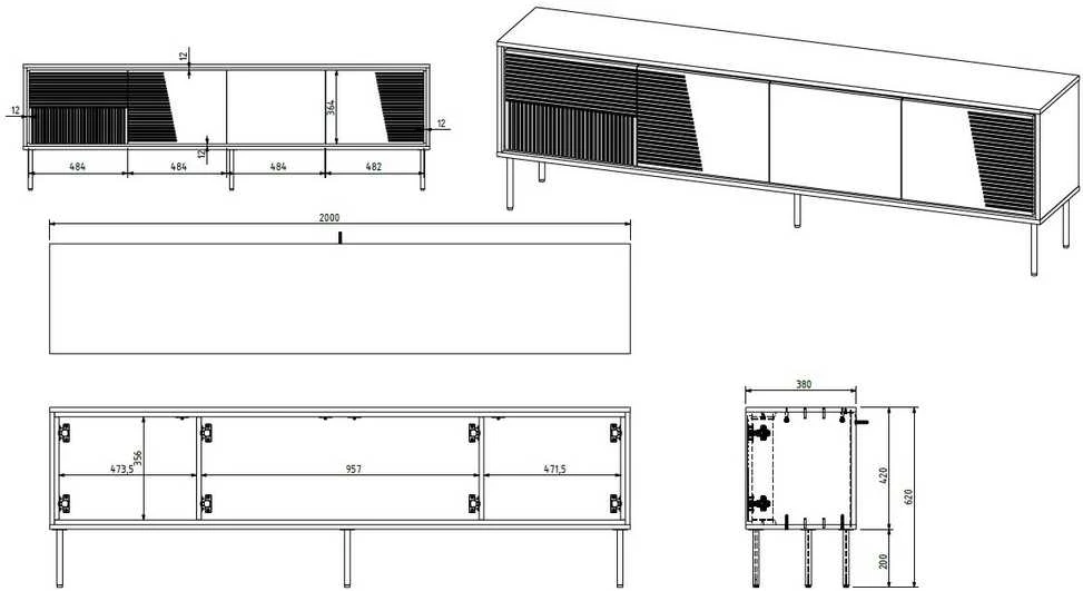 Laikiklis Cama Meble TV Spintelė - Abi 4D 200x38x62 Kasmiras