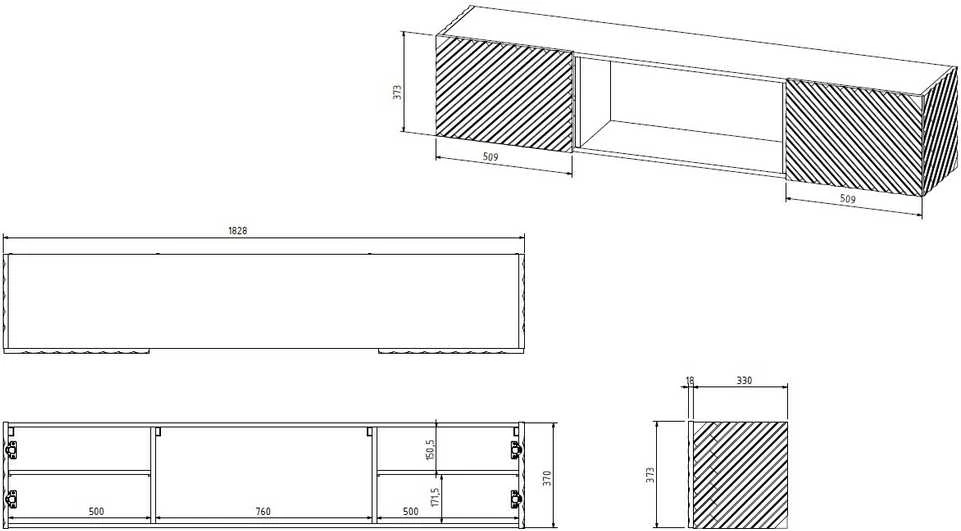 Laikiklis Cama Meble Televizoriaus Spintelė - Cama Lara 183x35x37 Juoda Matinė Su Židiniu
