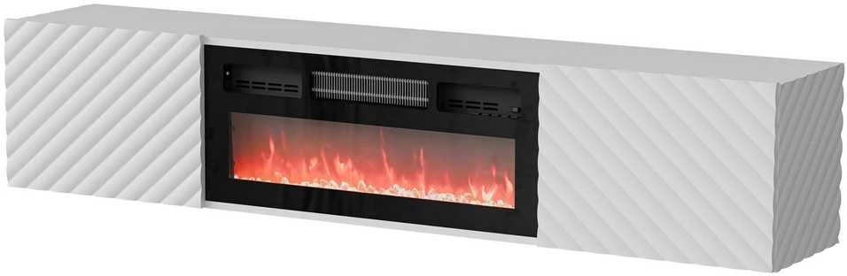 Laikiklis Cama Meble Televizoriaus Spintelė - Cama Lara 183x35x37 Balta Matinė + Juodas Židinys
