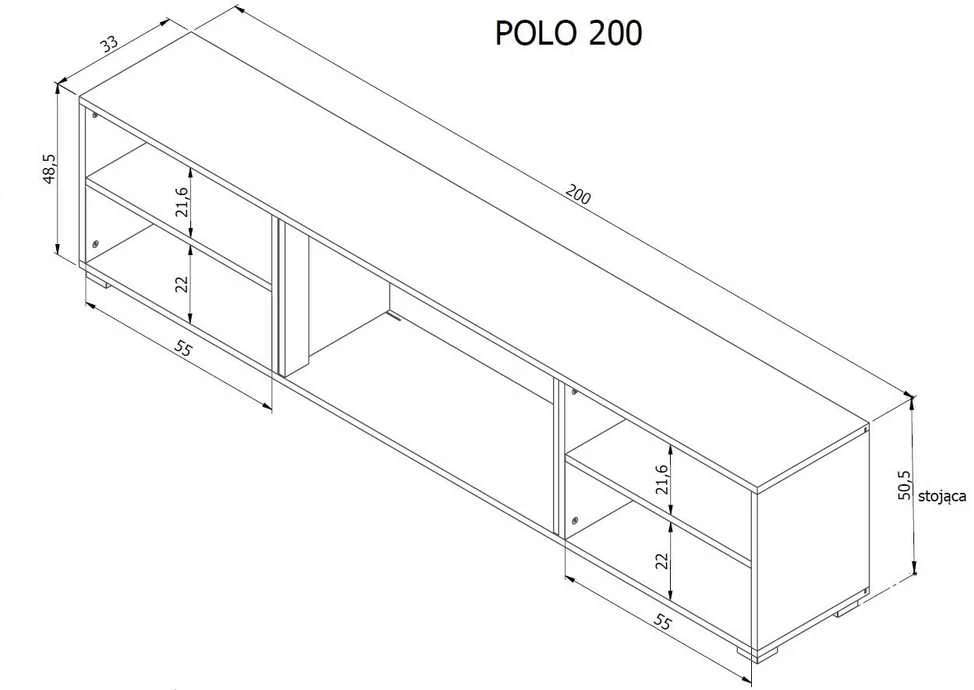 Cama Meble Televizoriaus Spintelė - Polo 180x33x39 Balta, Židinys Juodas