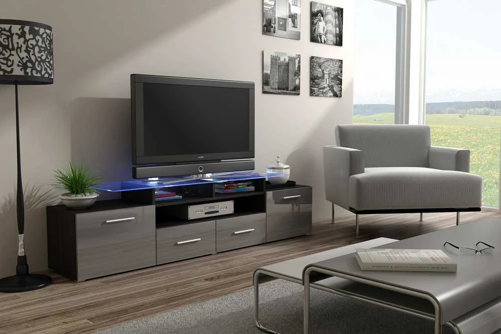 TV staliukas Cama Meble Televizoriaus stovas - Cama Evora 200 Blizgus Wenge/Pilkas
