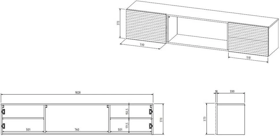 Laikiklis Cama Meble Televizorius - Smeg Cama RTV Spintelė 183x35x37 Balta Matinė + Juodas Židinys