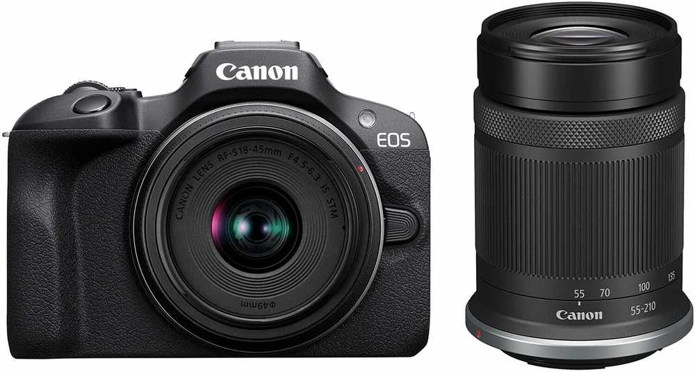 Canon EOS R100 + RF-S 18-45mm + RF-S 55-210mm + Mount Adapteris EF-EOS R