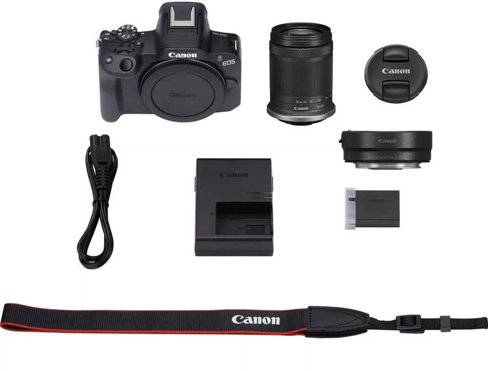 Canon EOS R50 + RF-S 18-150mm F3.5-6.3 IS STM + Mount Adapteris EF-EOS R (Juodas)